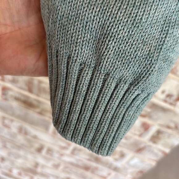 Chaps Light Green Mock Neck Button Up Elbow Patches Sweater - Picture 6 of 9